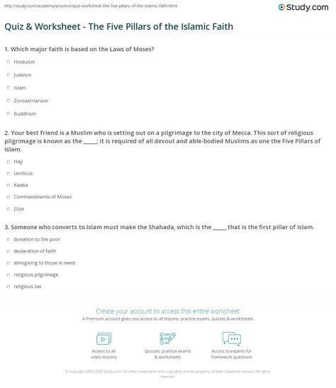 Quiz And Worksheet The Five Pillars Of The Islamic Faith