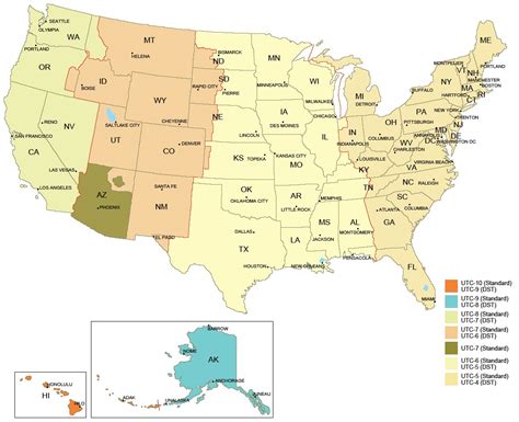 The United States Time Zone Map Large Printable Colorful Details