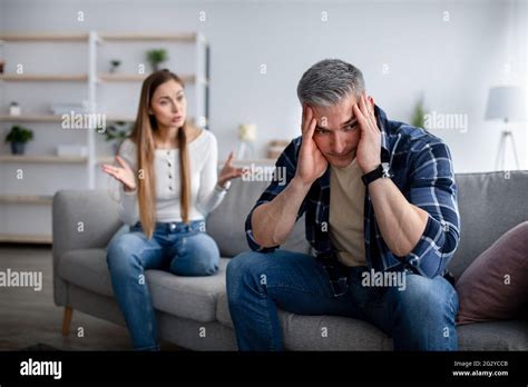 Frustrated Mature Lady Shouting At Her Marriage Partner Having Argument At Home Free Space