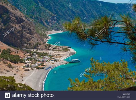 Agia Roumeli Beach In Chania Of Crete Greece The Village Of Agia Roumeli Is Located At The