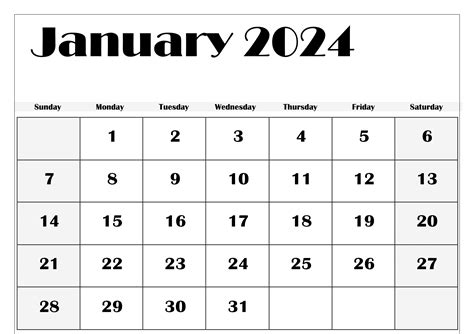 2024 January Calendar Printable Small Size Erena Josephina