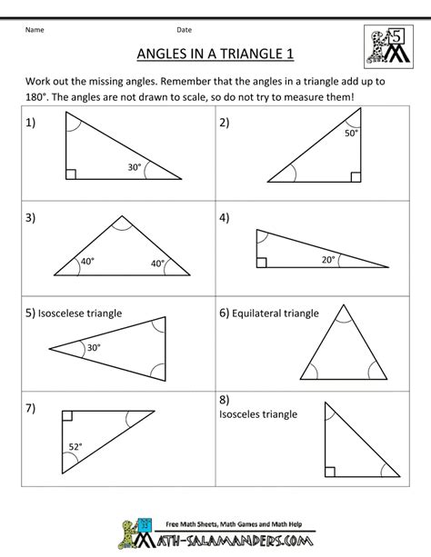 Triangle Missing Angle Worksheet