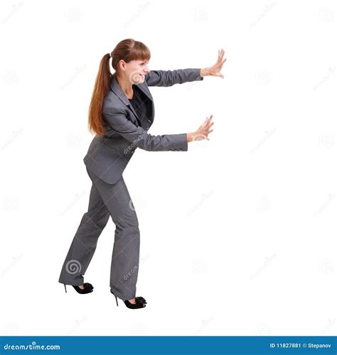 Businesswoman Pushing Stock Image Image Of Executive 11827881