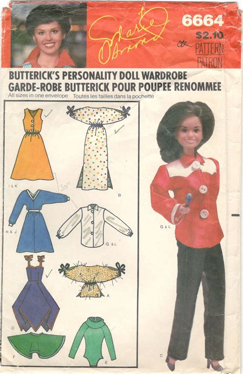 butterick 6664 ca 1979 marie osmond personality doll wardrobe package etsy