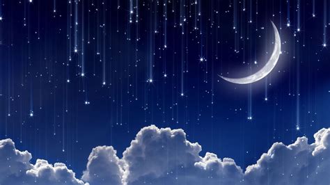 Online Crop Crescent Moon Over Clouds Illustration Digital Art Blue Background Clouds