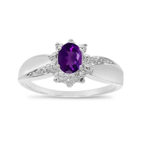 Direct Jewelry 10k White Gold Oval Amethyst And Diamond Ring