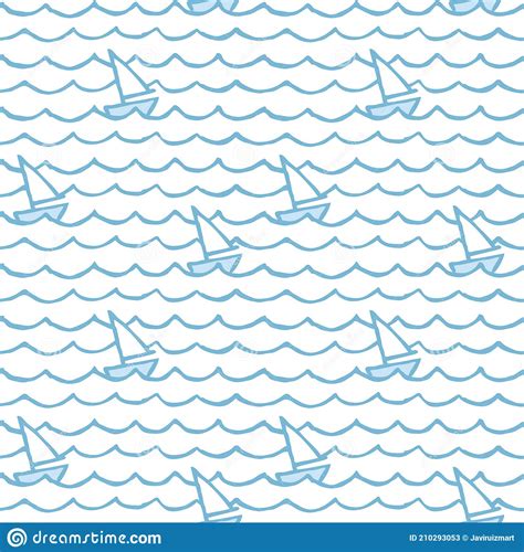Seamless Pattern Of Sailboats In The Sea Light Blue Stock Vector