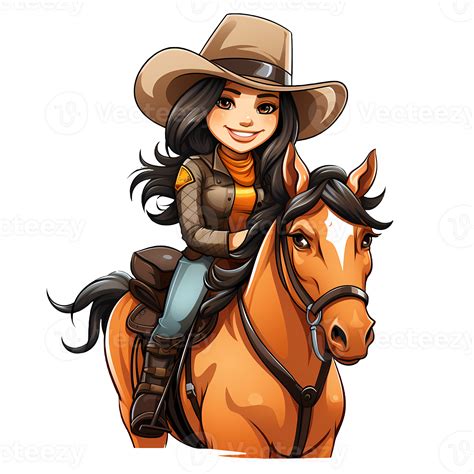 Cute Cowgirl Riding A Horse Illustration Ai Generative 27235525 Png