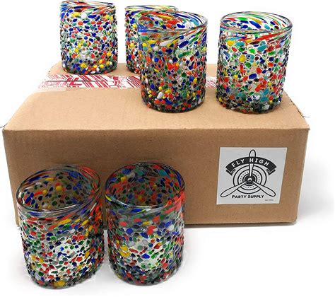 Hand Blown Mexican Drinking Glasses Set Of 6 Confetti Rock Etsy