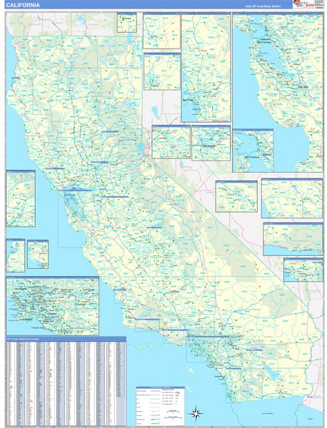 California State Wall Map With Zip Codes Map Shop Sta