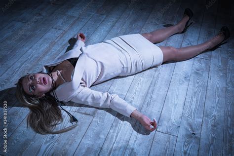 Crime Scene With Strangled Pretty Business Woman Lying On The Floor Foto De Stock Adobe Stock