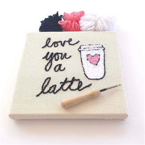 Diy Punch Needle Embroidery Kit Latte Coffee Lover Valentine Tufting