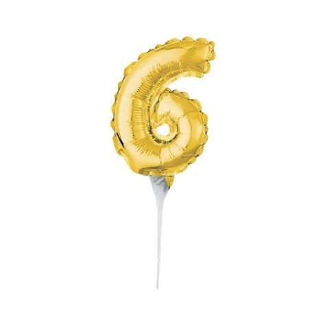 Air Filled Gold Balloon Number 6 Cake Topper 15cm Party Delights
