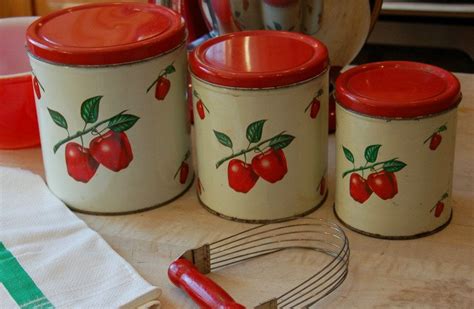 Vintage Decoware Apple Kitchen Canisters Cottage Chic Red Etsy