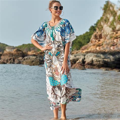 Buy Beach Cover Up Tunics For Beach Print Polyester Long Kaftan Bikini Cover Up Robe De Plage