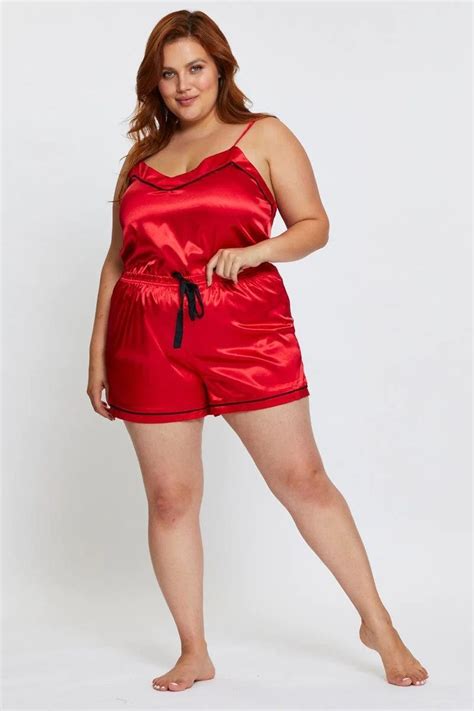 Plus Size Red Satin Pj Contrat Piping Pyjama Set You All Shop Online Red Satin Pajama