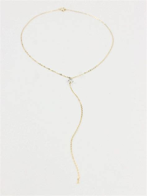 Diamond Lariat Necklace 14k Gold Herkimer Diamond Y Necklace Etsy