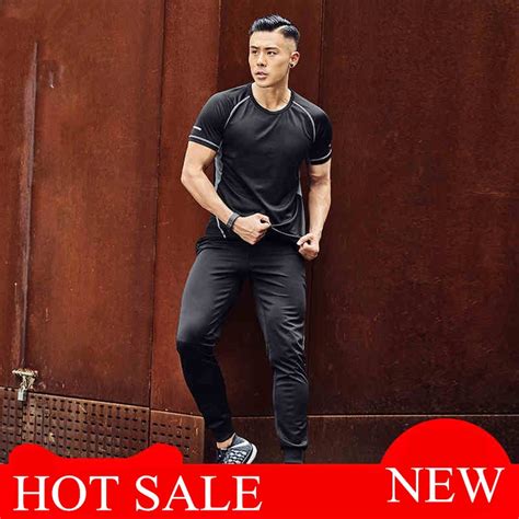 two piece sport set running clothes men jogging training suits sweat sportswear fitness gym