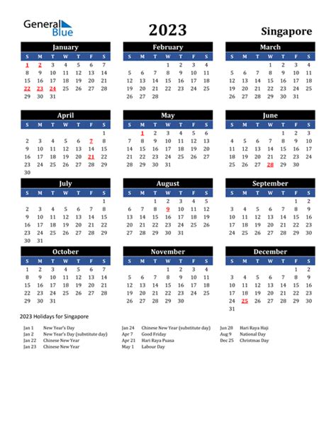 2023 Calendar With Holidays Singapore Excel Pelajaran