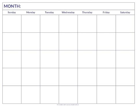 Calendar Month To Print Blank Calendar Pages Blank Calendar Template
