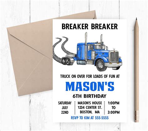 Semi Truck Invitation Semi Truck Party Semi Truck Birthday Semi