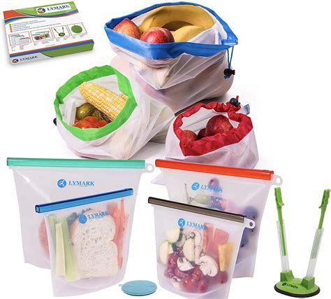 Buy Reusable Leak Proof Silicone Food Storage Bags With Mesh Produce