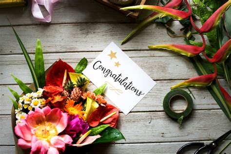 Premium Photo Congratulation Card With Flower Bouquet