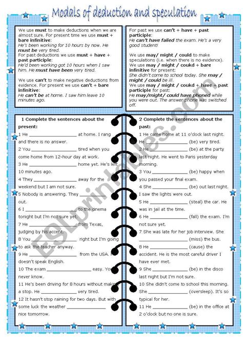 Past Modal Verbs Of Deduction Exercises Online Degrees