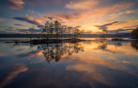 Wallpaper The Sky Water Trees Sunset Lake Reflection Norway