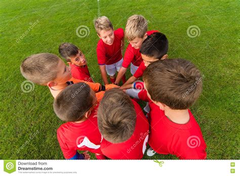 Boys Celebrating After Soccer Match Stock Photo Image Of Round