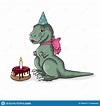 Cute Sitting Tyrannosaurus Rex in Birthday Cap and Pink Bow with Cake ...