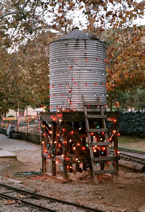 Christmas With The Lighted Water Tower By The Tracks At Gr Flickr