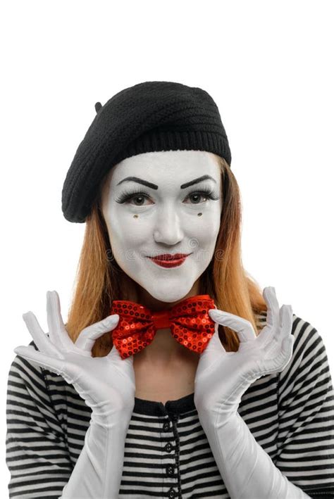 Portrait Of Female Mime Artist On White Stock Image Image Of Circus