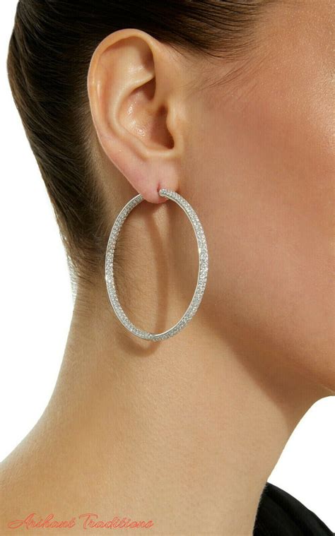 2 Inch Womens Large Pave Hoop Earrings 14k White Gold Etsy