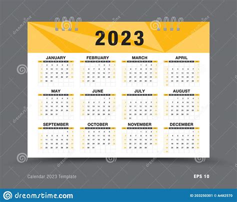 Calendar 2023 Template Vector 12 Months Yearly Calendar Set In 2021