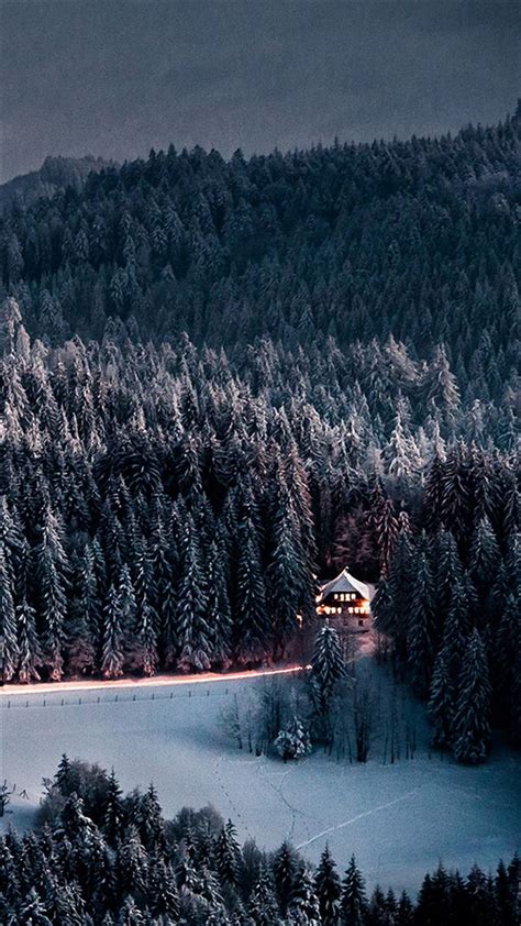 Winter Snow Forest Chalet Retreat Iphone 8 Wallpapers Free Download