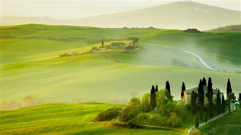 Wallpaper Tuscany Italy Europe Hills Field Fog 5k Travel High