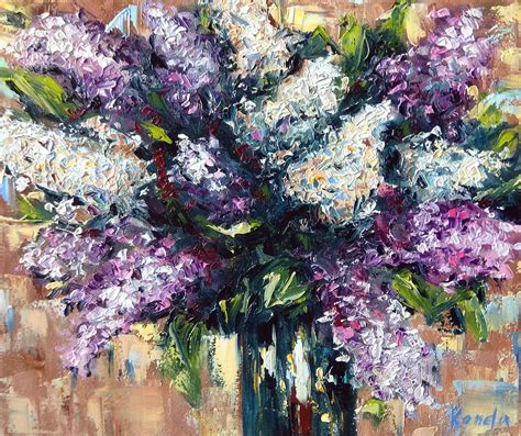 Lilac Oil Painting Abstract Background Bouquet Lilac Flowers