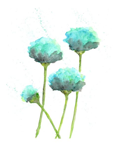 Flower Art Flower Print Blue Mint Green Flower Watercolor Etsy