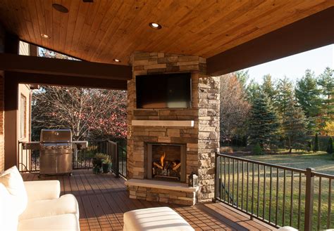 Covered Outdoor Living Fireplace Transitional Deck Indianapolis