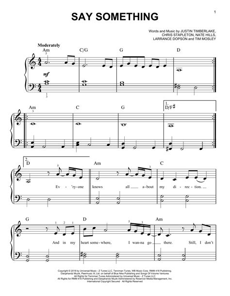 Say Something Feat Chris Stapleton Easy Piano Print Sheet Music