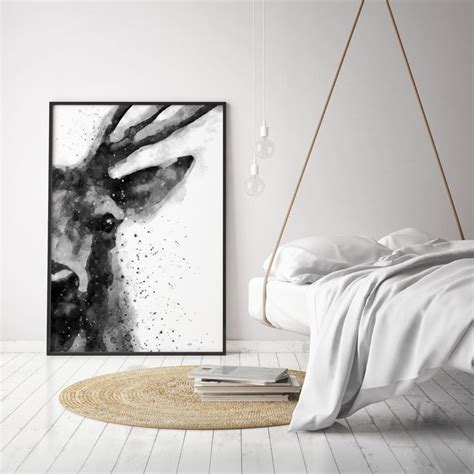 Black And White Abstract Deer Painting Poster Black And White