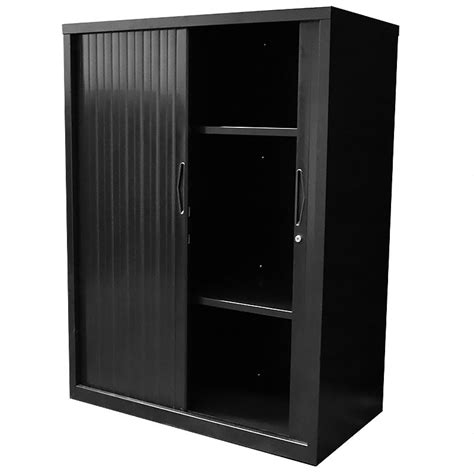 Super Strong Metal Tambour Door Storage Cabinet Black Fast Office