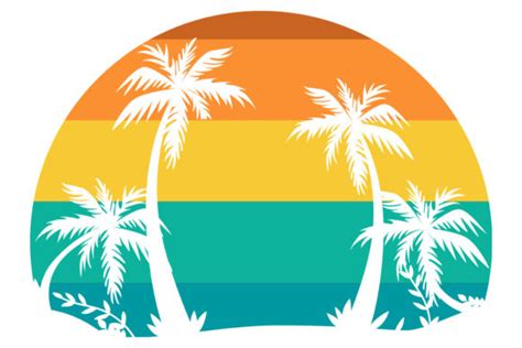 Retro Vintage Sunset Beach Palm Tree Graphic By Sunandmoon · Creative