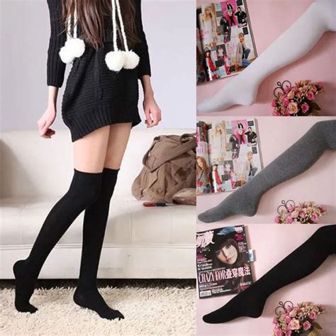 2016 Hot Womens Fashion Cotton Thigh High Socks Sexy Solid Over Knee Socks Long Stockings For
