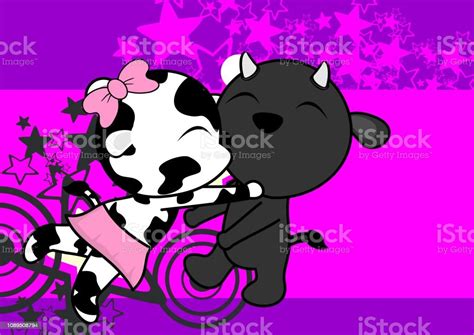 Lovely Cow And Bull Couple Kissing Cartoon Love Valentine Background