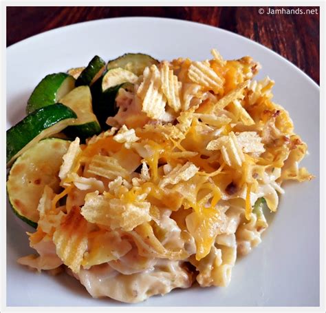 This cheesy tuna noodle casserole is a nostalgic recipe that many adults remember from their childhood. Cheesy Tuna Casserole with Crumbled Potato Chips