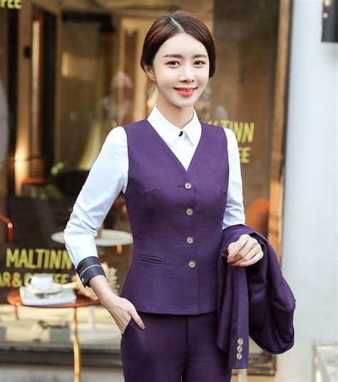High Quality Fiber Summer Formal Women Waistcoat And Vest Purple Ladies Office Uniform Styles Ol