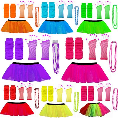 Neon Tutu Skirt Neon Leg Warmers Gloves Beads 1980s Fancy Dress Hen