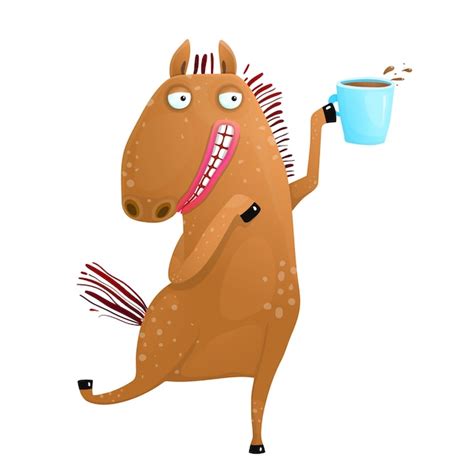 Premium Vector Horse Holding Cup Of Coffee